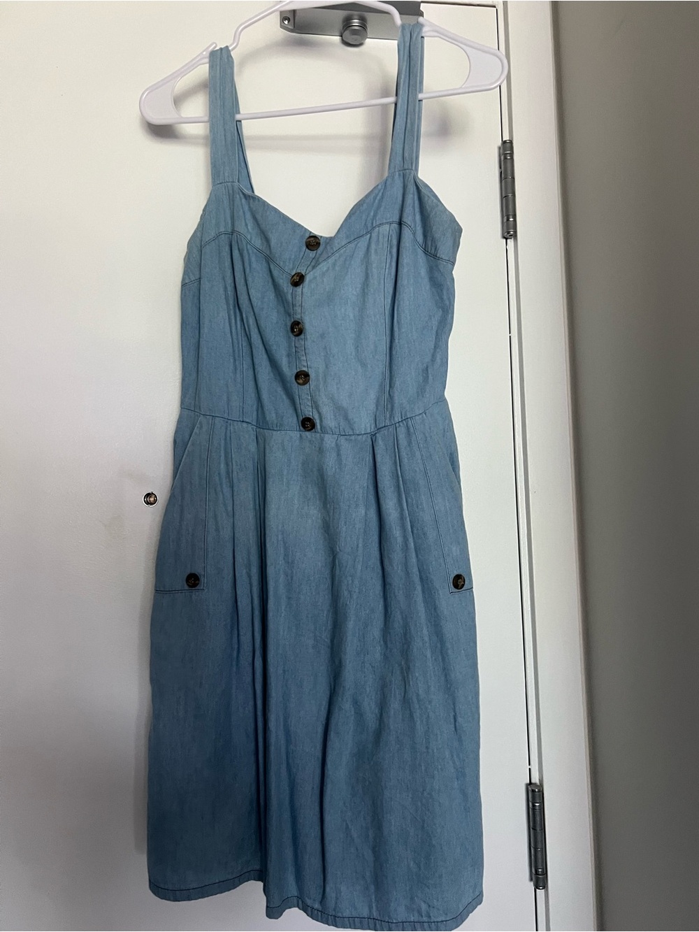 Light Blue Denim Button-Front Mini Dress